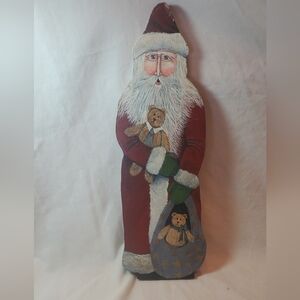 Father Christmas Vtg 1990 Festive Santa Holiday Decor Wood Carved Hand Painted